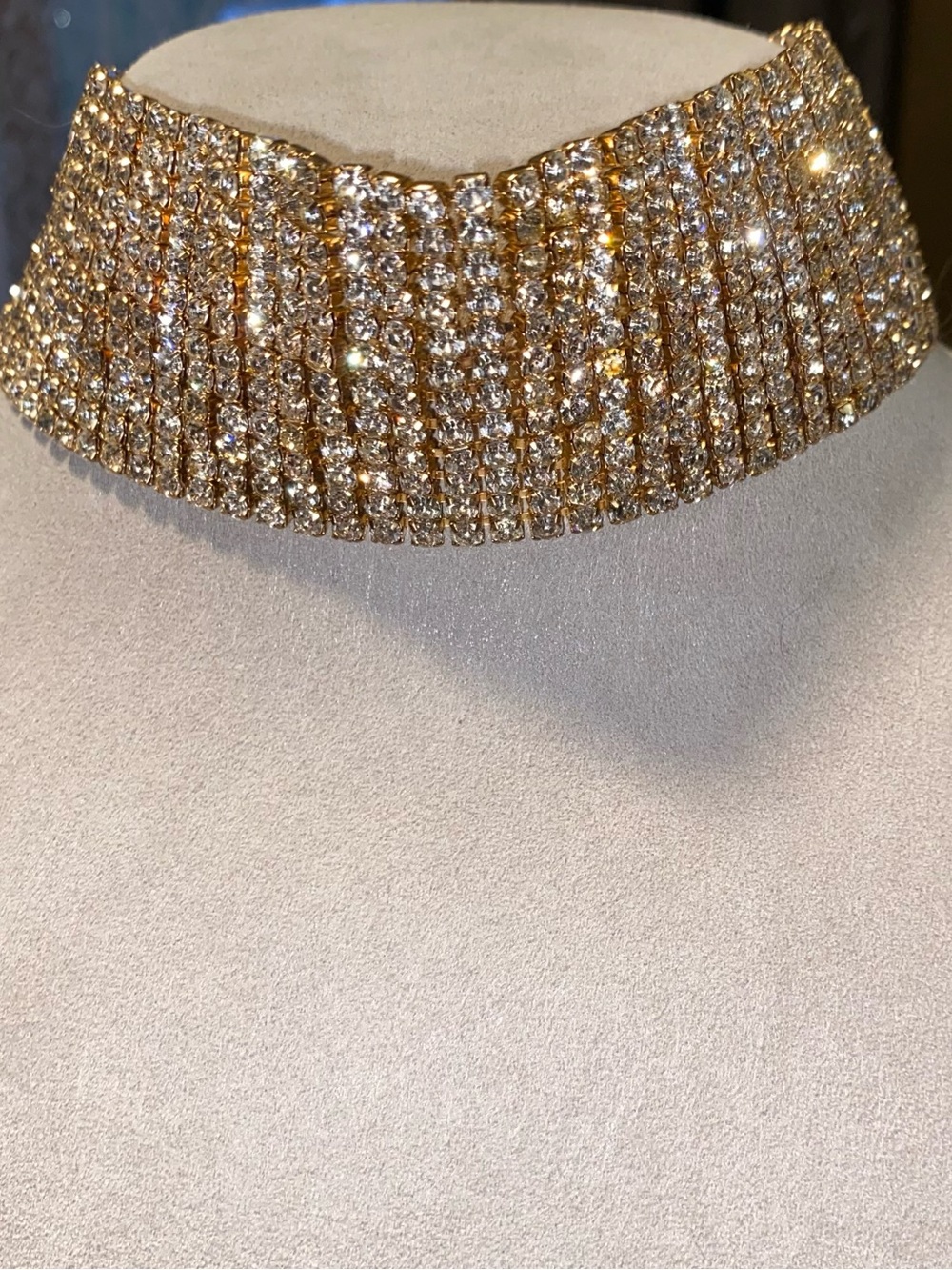 Gold Crystal Multi-Row Choker Necklace